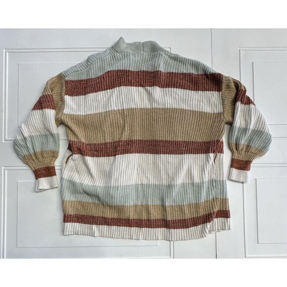 Nine West Women’s Chunky Striped Cardigan Ivory Brown Blue Size Medium M Soft - Picture 4 of 5
